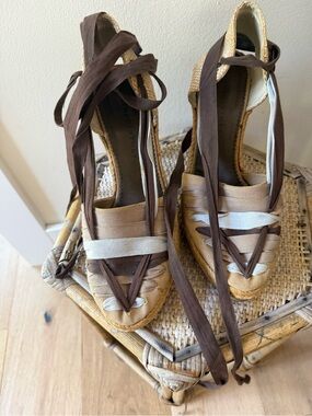 Stella McCartney Brown Ribbon Wedge Platform Espadrilles